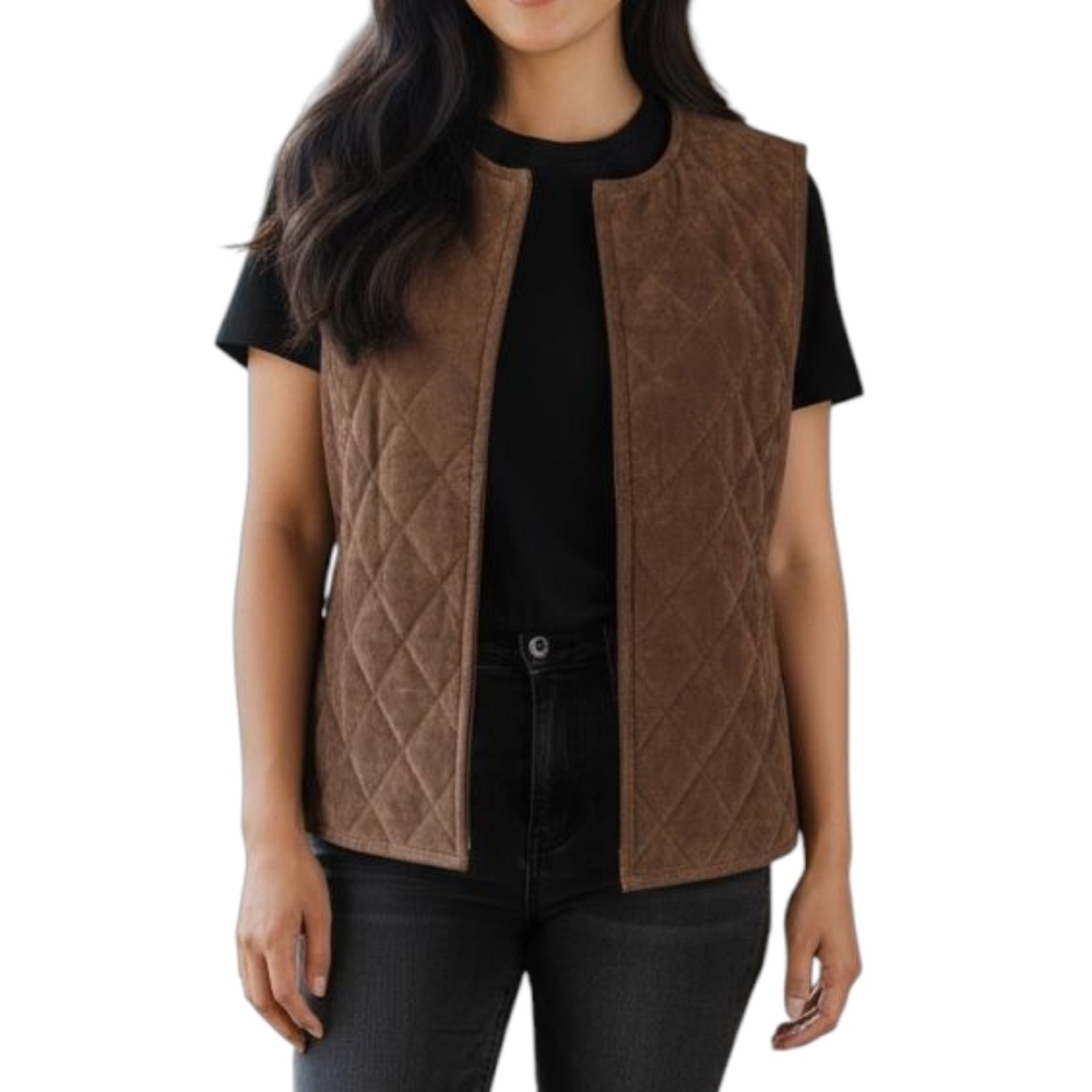 C&E Vintage Suede Quilted Vest Walnut Brown Medium